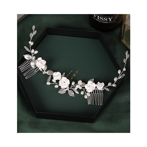 LRC Aksesoris Rambut Fashion White Handmade Pearl Flower Resin P65615