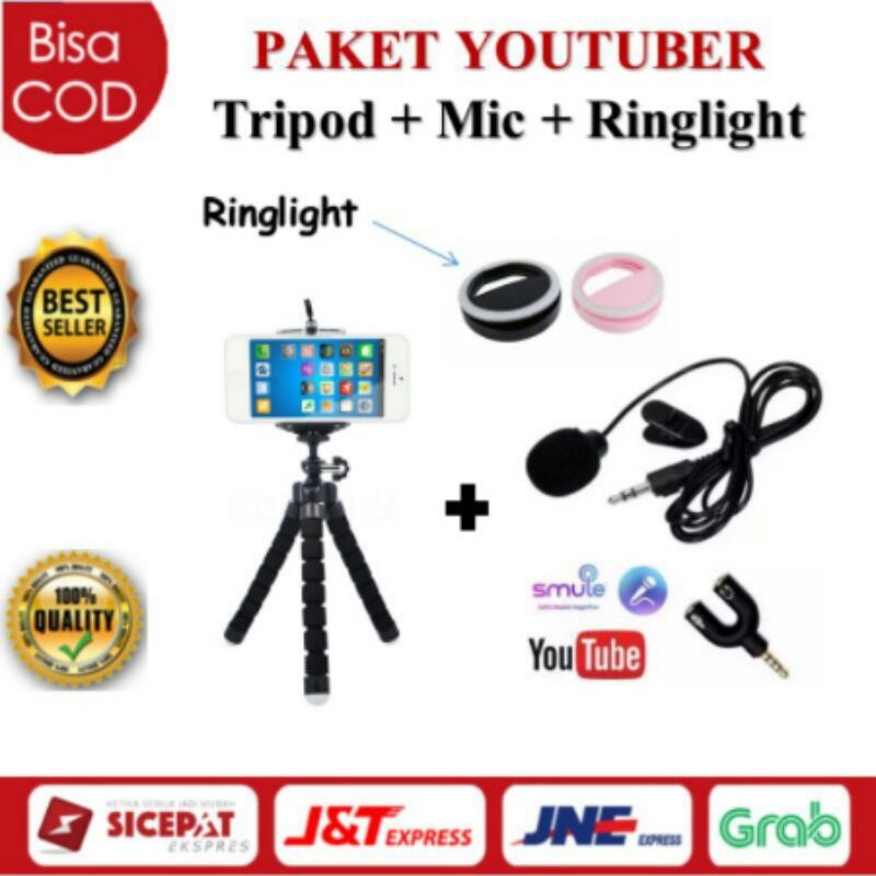 PAKET VLOG Smartphone Z1 Mic Mikrofone Tripod Holder Ulanzi LED Lighting Youtuber HP