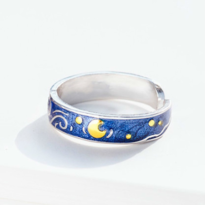 Men's Women's Fashion Blue Starry Sky Opening Can Adjust Couple Rings Jewelry Accessories