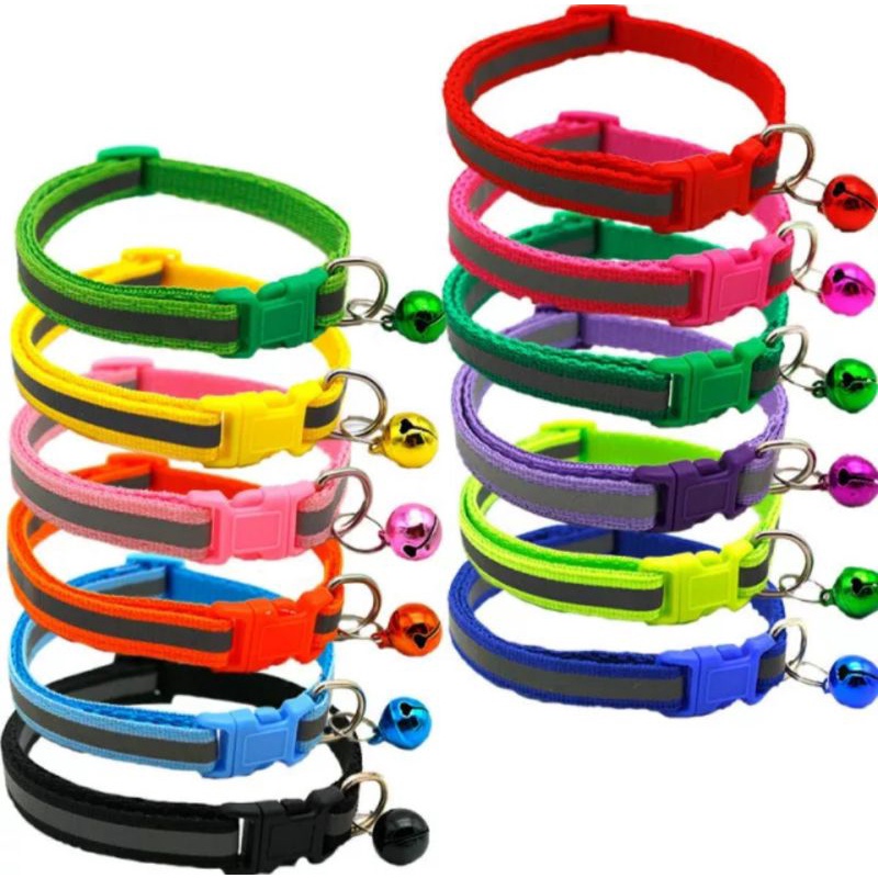 Pet Collar Adjustable Nylon Color Grey Line Cat Dog Bell 1"x19-32cm