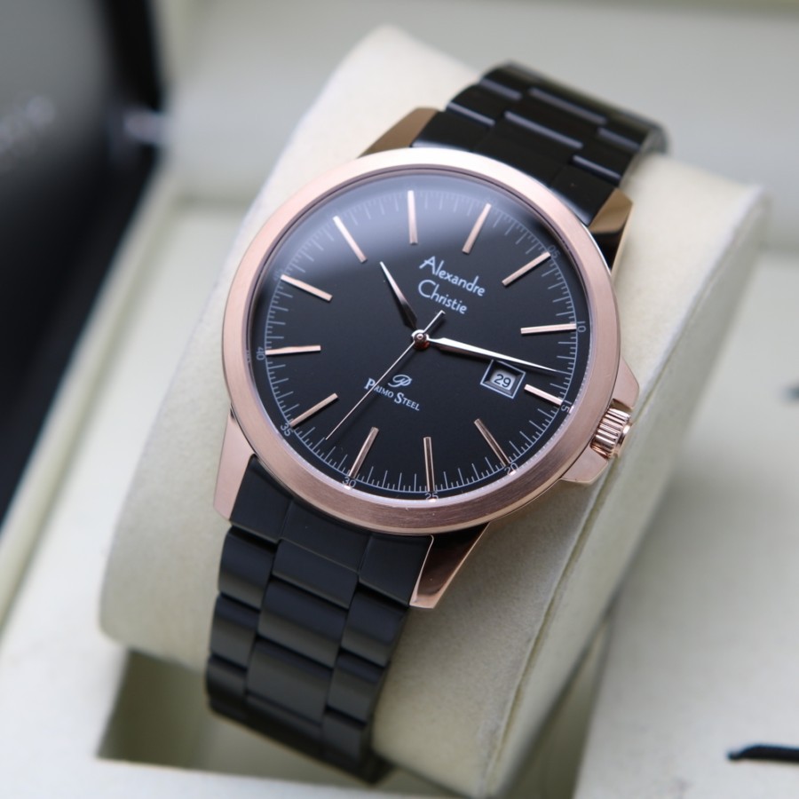 JAM TANGAN PRIA ALEXANDRE CHRISTIE AC 1008 ROSEGOLD BLACK ORIGINAL GARANSI RESMI 1 TAHUN