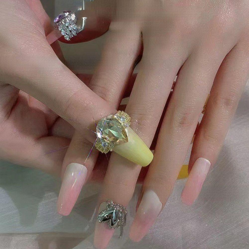 Mxbeauty Berongga Cincin Kuku Pesona Kristal Vintage Kuku Kecantikan Kuku Salon Manicure Aksesoris Nail Art Perhiasan