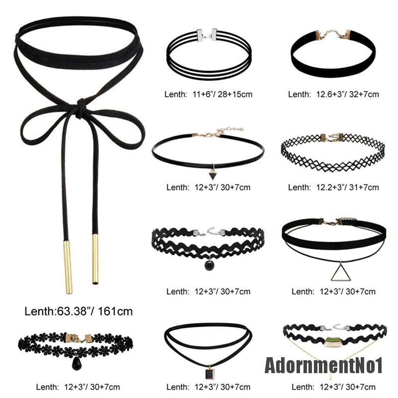 (Adornmentno1) 10pcs / Set Kalung Choker Velvet Warna Hitam Gaya Klasik / Gothic Untuk Wanita