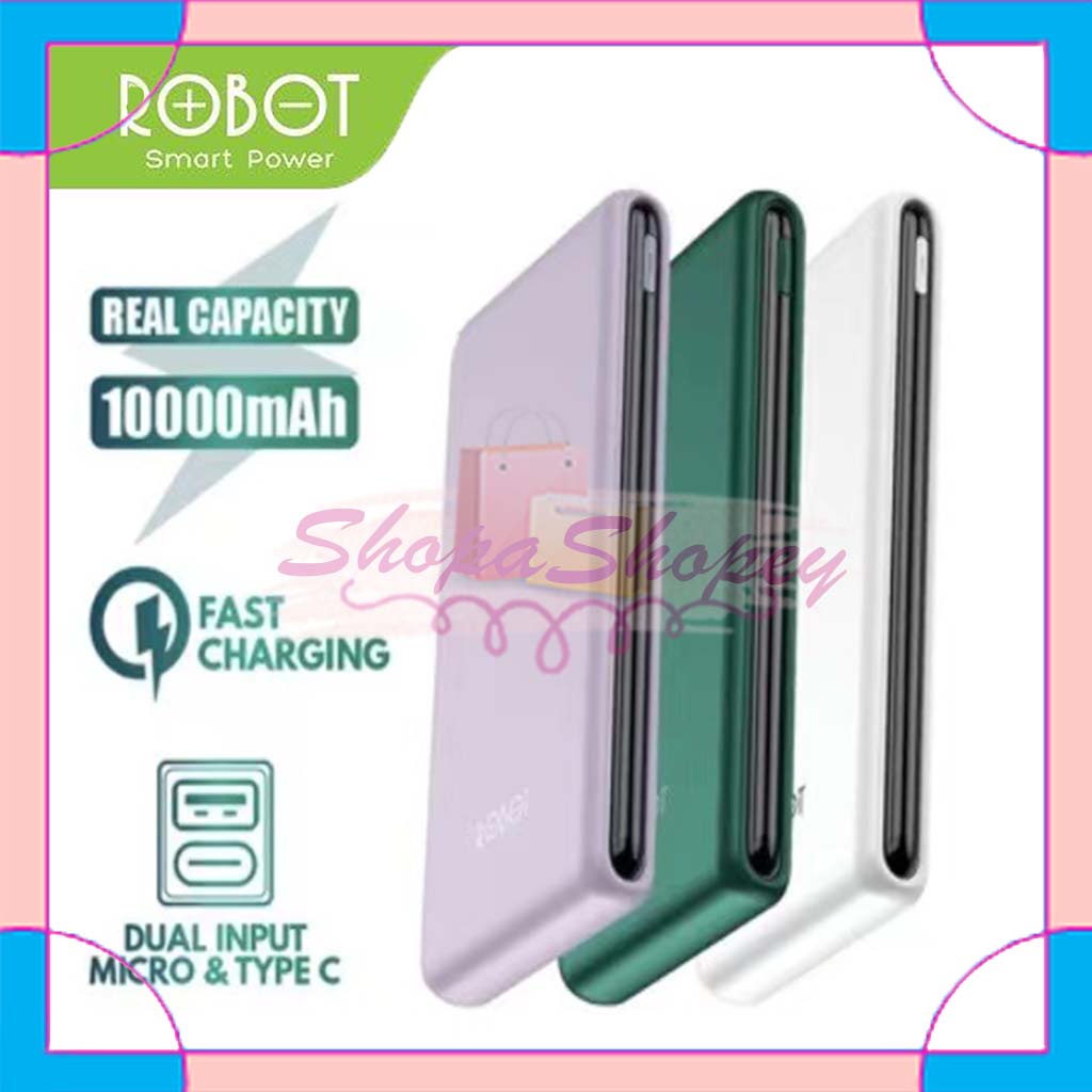 Powerbank 10000 mAh ROBOT RT180 Real Capacity FAST CHARGING 2.1A ORIGINIAL - Garansi 1 Tahun