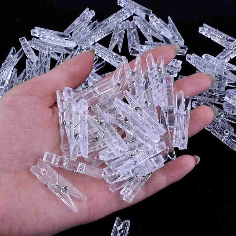 Pasak Jepitan Mini Spring Isi 50Pcs Klip Plastik Transparan String Light Foto Paper Clip