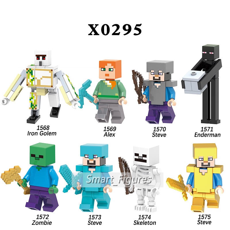 X0295 Mainan Action Figure Minecraft Iron Golem Alex Steve Enderman Skeleton Mini Untuk Koleksihadiah Anak