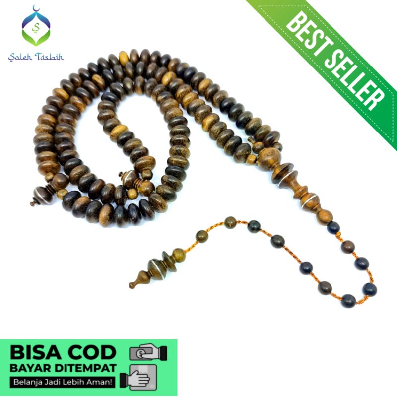 Tasbih Kayu Galih Kemuning Hitam Motif Pipih, Size 7mm x 12mm_Original