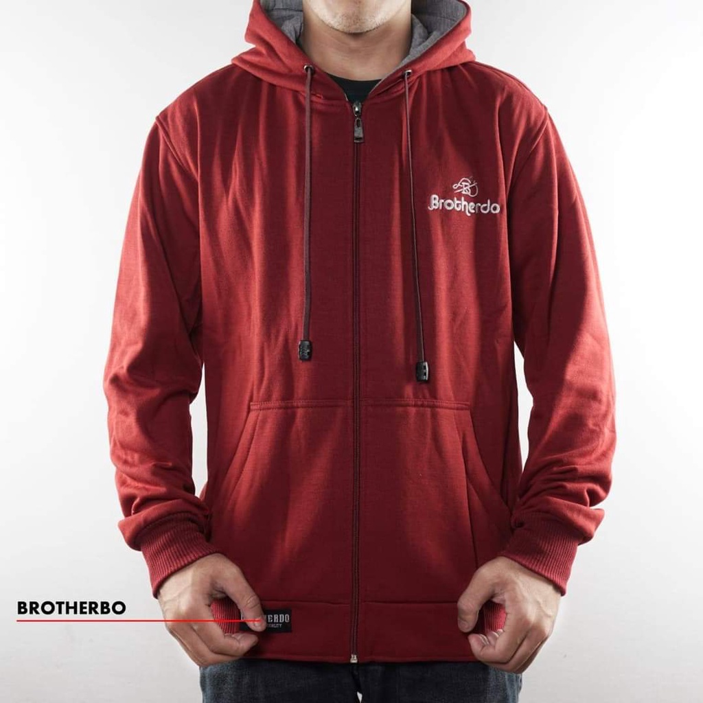 BROTHERDO Pria Jaket Hoodie Zipper terbaru keren Polos