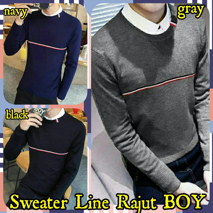 Sweater line rajut boy Outerwear laki laki Sweater cowok murah atasan pria murah baju luaran murah