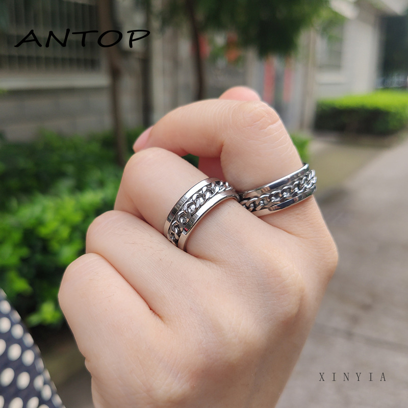 Cincin Rantai Pembuka Botol Bahan Titanium Steel Gaya Hip Hop Untuk Unisex ANTOP