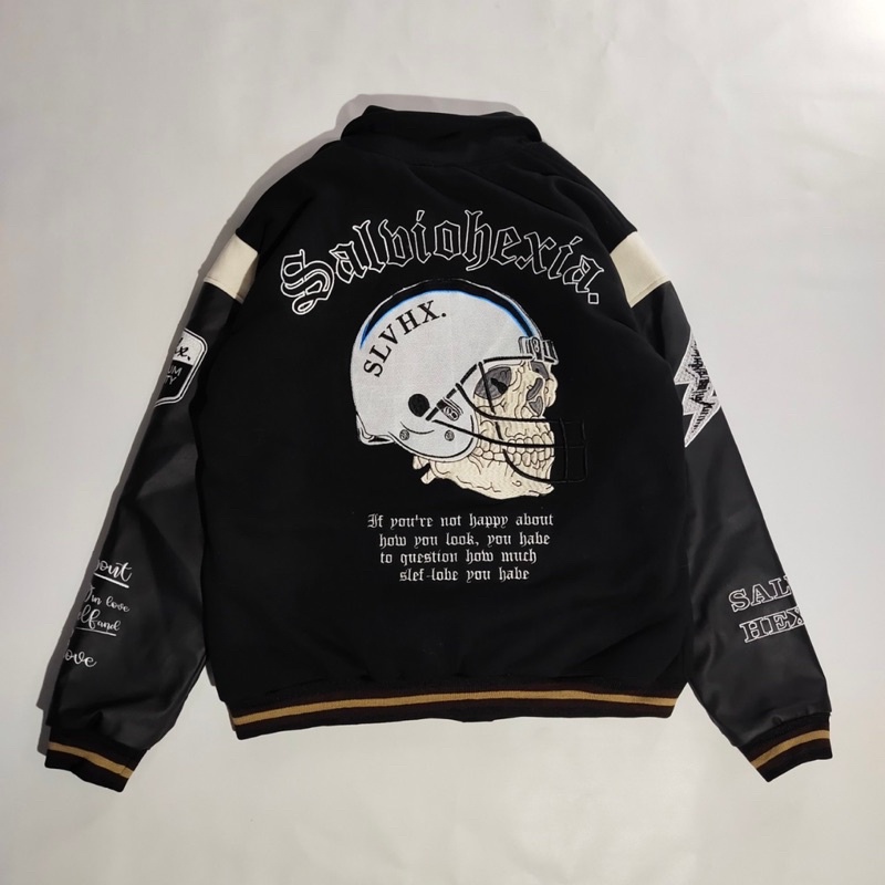 Varsity Jacket HIJAU CREAM Jaket Varsity Pria Premium HITAM LEATHER Nascar Varsity Baseball Jacket V