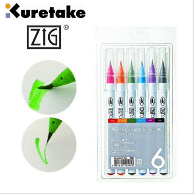 

KURETAKE ZIG CLEAN 6 COLOR REAL BRUSH SET/WATERBASE CALLIGRAPHY MANGA KALIGRAFI HAND LETTERING WARNA