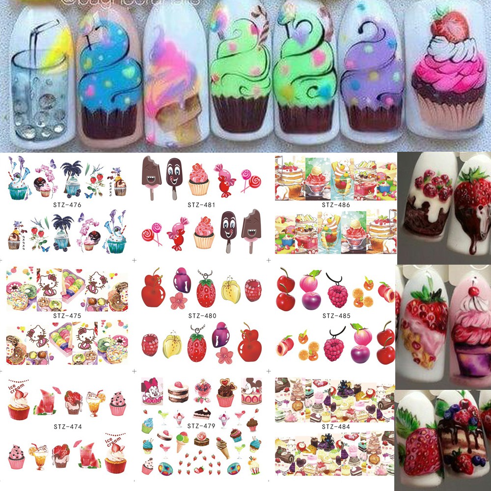 

Sticker Kuku 3D Motif Cake Buah Ice Cream dll Nail Sticker Decal 18 Lembar