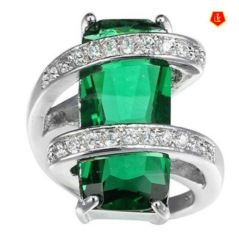 [Ready Stock]Tourmaline Diamond Ring Emerald Noble Elegant Graceful