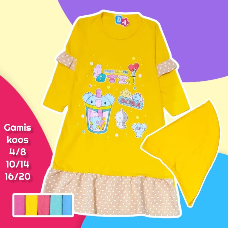 Gamis boba Anak 3 4 5 6 7 8 9 10 Tahun cewek perempuan gamis Bubble Milk Tea BT21