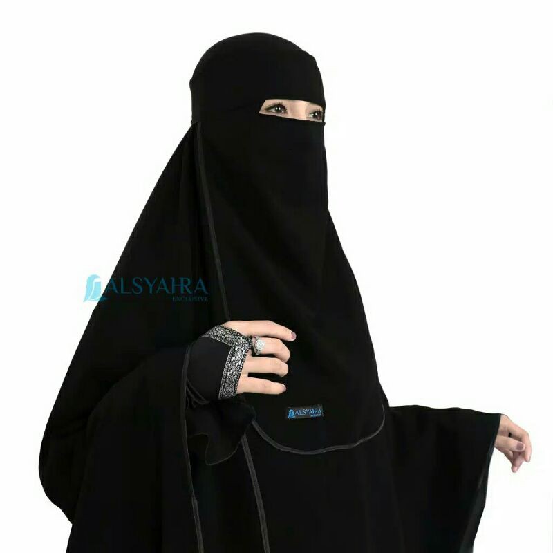 Alsyahra Exclusive Set Khimar Bisban Niqab Bandana Jetblack