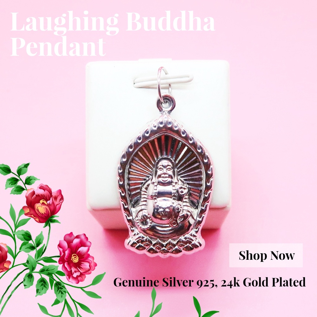 BCL442 BEAUTY CULTURE PERHIASAN LIONTIN LAUGHING BUDDHA PERAK SILVER 925 LAPIS EMAS PUTIH ASLI ORIGI