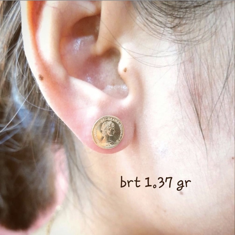 Anting emas asli tusuk kadar 375 fashion koin
