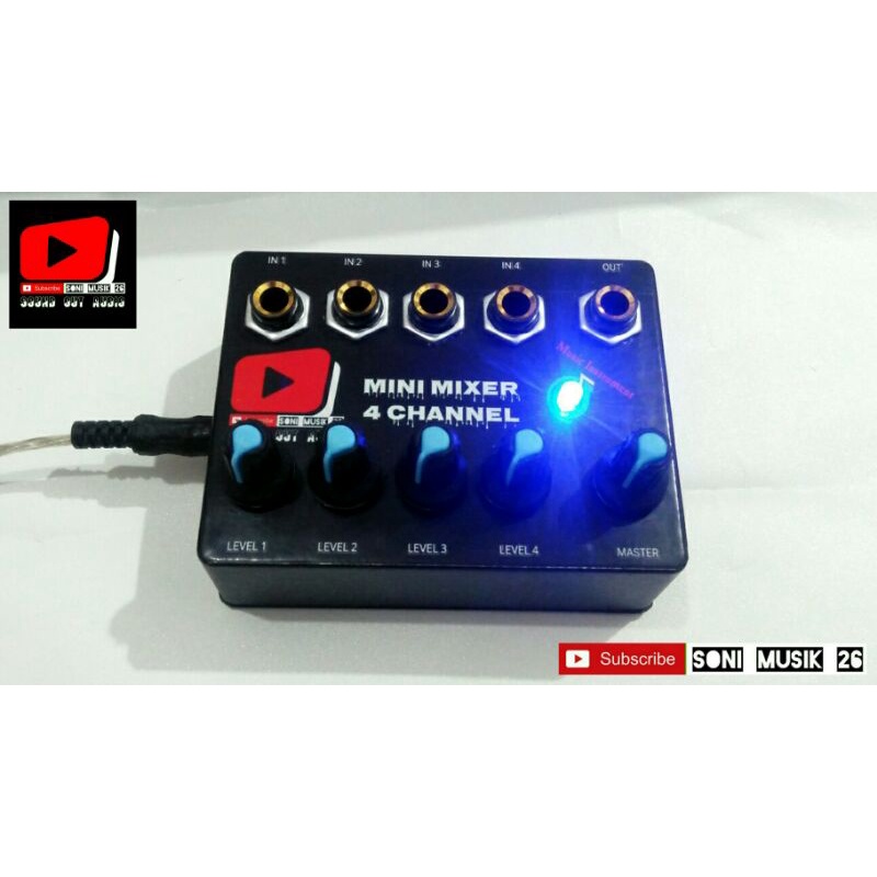 Mini Mixer 4 Channel 2 Output (Bisa Untuk Ke Soundcard V8) 9v