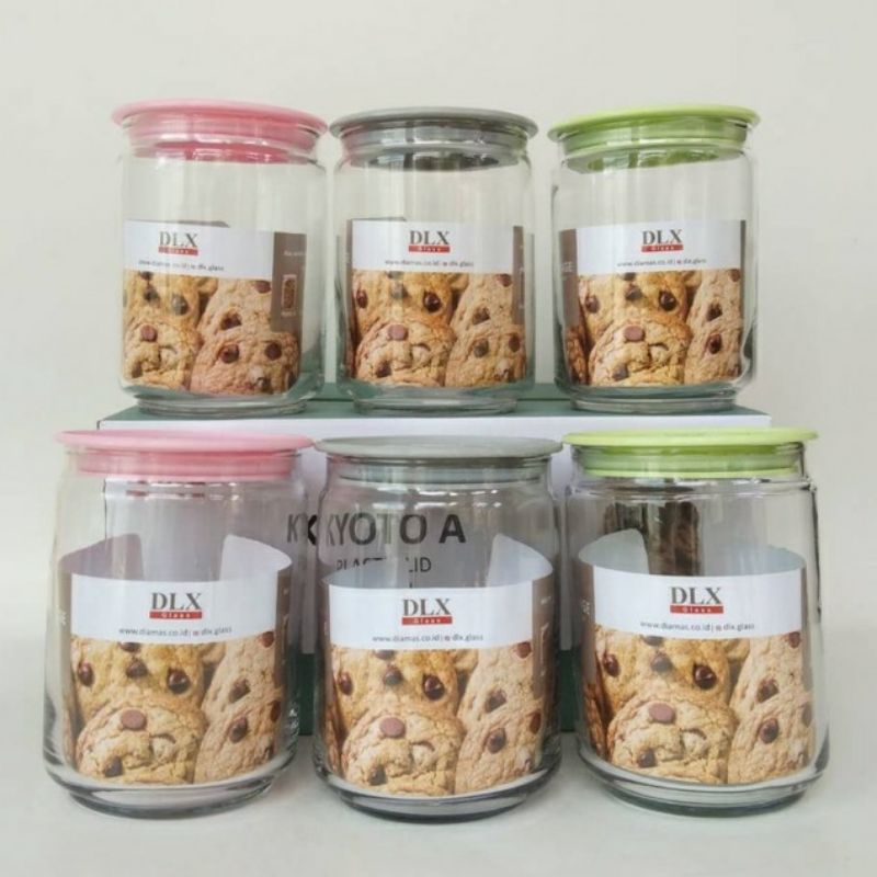 BluePink Toples Kaca Tutup Plastik Toples makanan bentuk bulat Lebaran Kedap udara organizer makanan