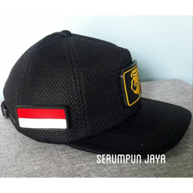 TOPI GADA PRATAMA - TOPI GADA PRATAMA LIST HITAM KUNING JARING VELCRO HITAM + 3 PATCH