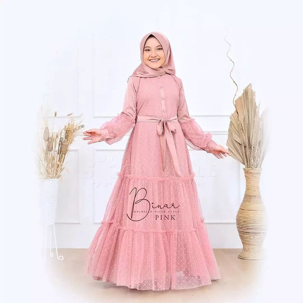 BINAR SYAR'I / GAMIS ANAK PEREMPUAN / UNTUK USIA 10 - 13 TAHUN / BAJU MUSLIM SIMPLE DAN TERBARU