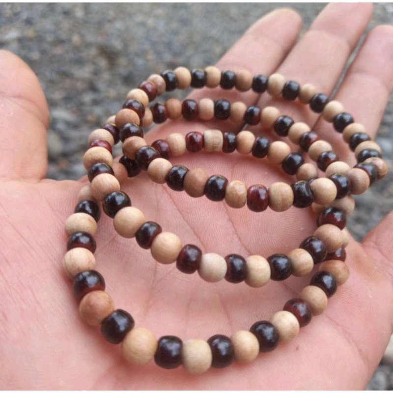 Gelang pria keren 5mm gelang kombinasi kayu gelang pria karet