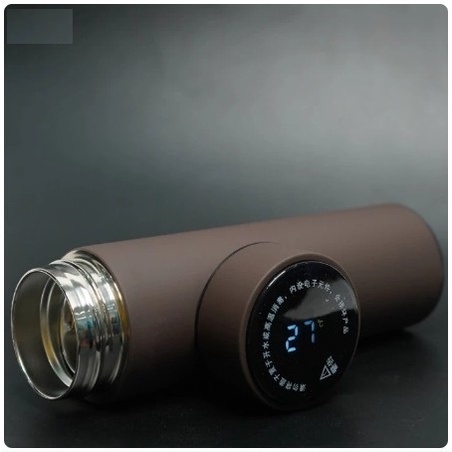 H218 [COKLAT] Termos Air Panas LED Temperatur Suhu Botol Vacuum Tumbler / Termometer LED Digital Doff Karet