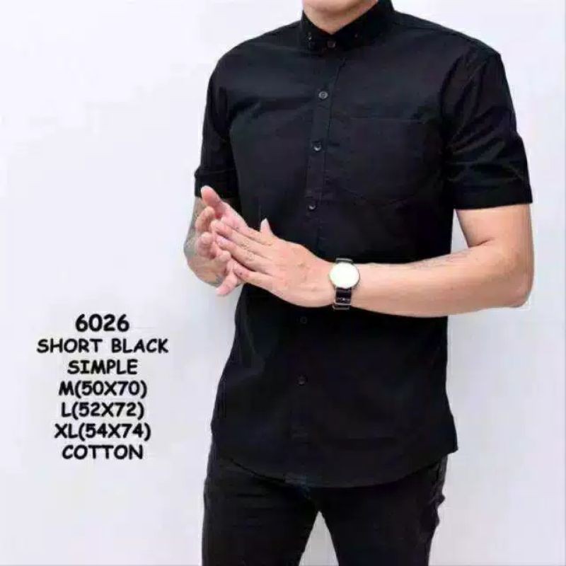 Kemeja Polos Lengan Pendek Pria Putih Merah Maron Hitam Navy Biru Dongker Kerah Shanghai Ciangi Slim