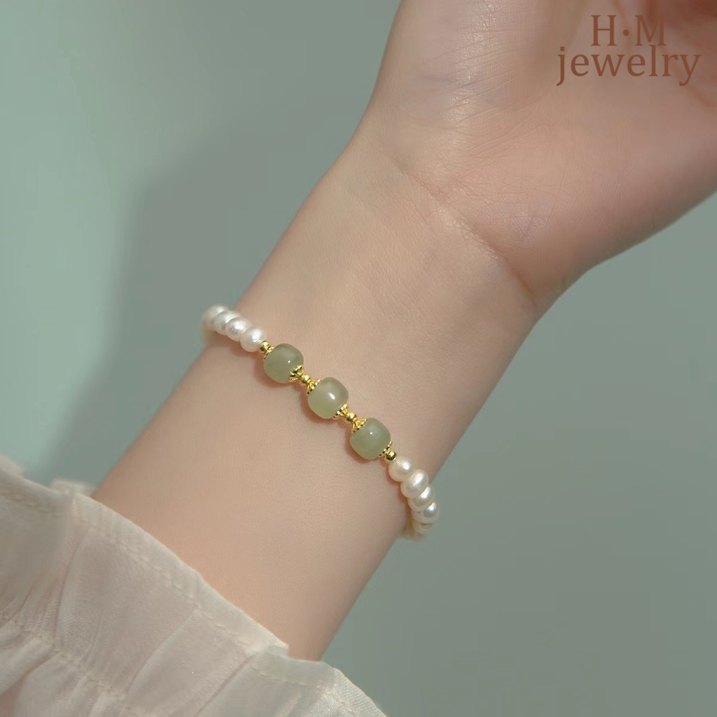 Gelang Tangan Manik-Manik Batu Jade Hetian Untuk Wanita