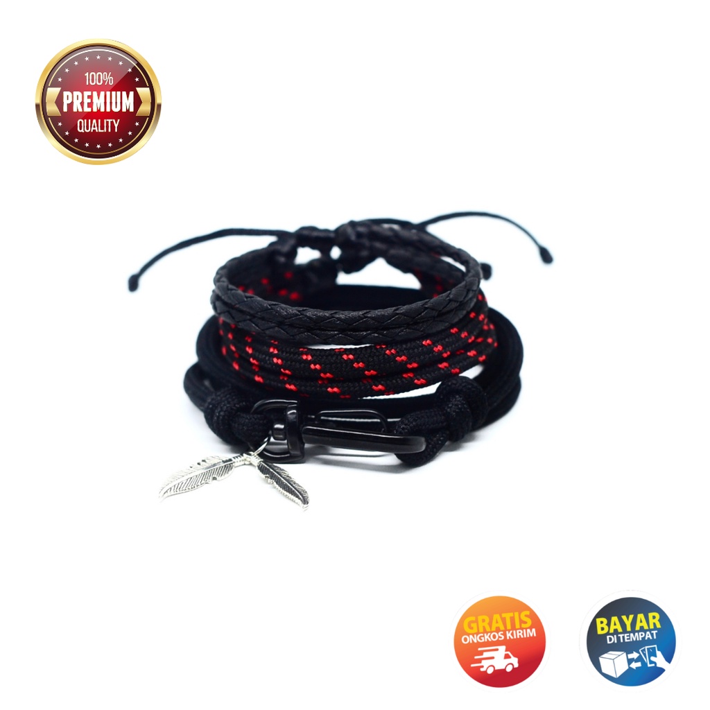 Gelang Pria Keren Paracord Paket Hitam Merah HM05