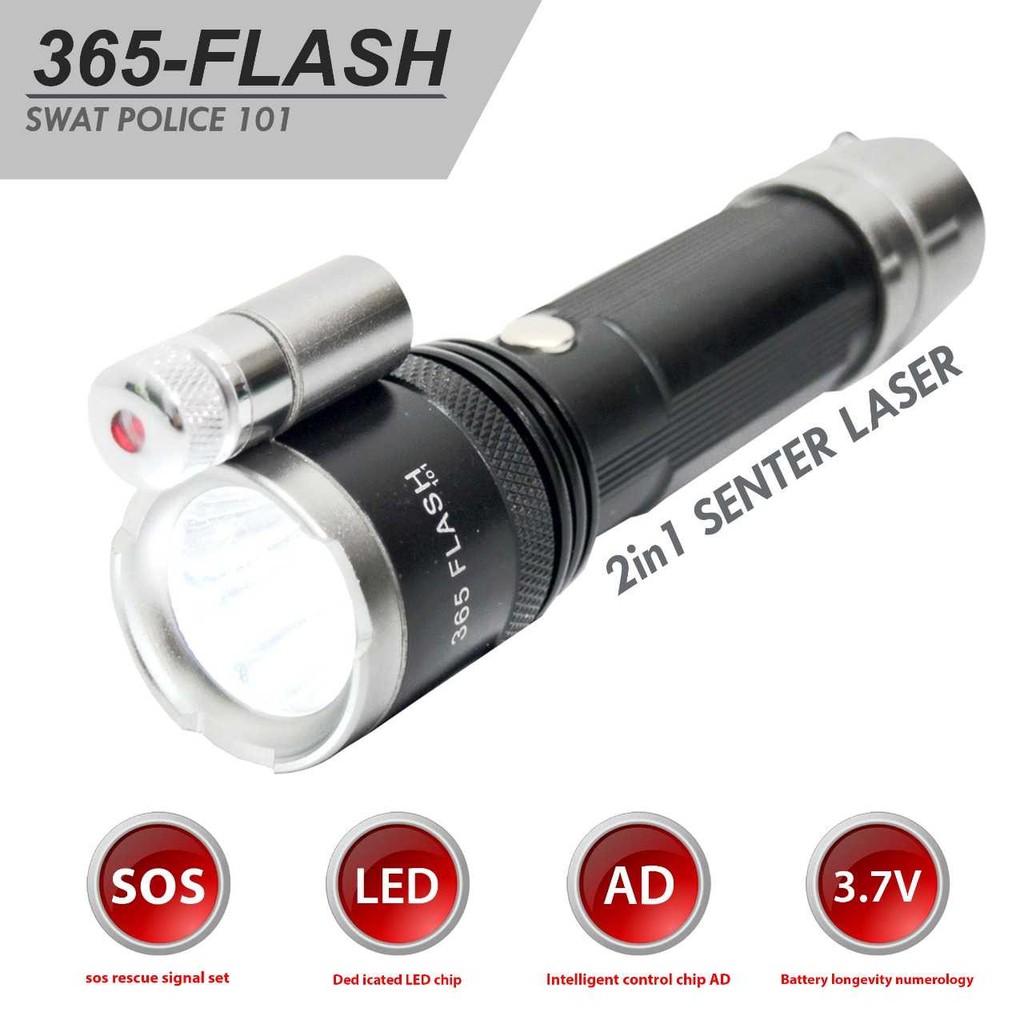 Promo 365 Flash Senter SWAT Police DH101 Senter dan Laser Elegan