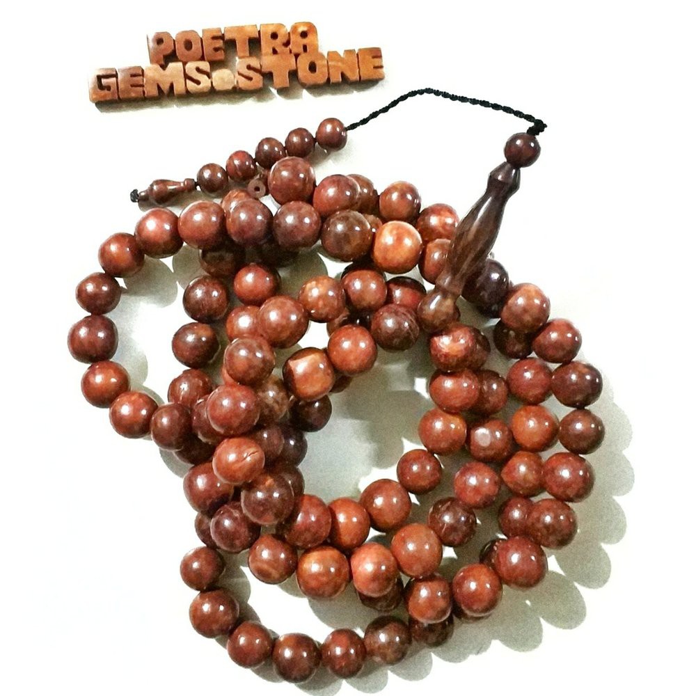 TASBIH KAYU ASLI KAOKAH KAUKAH KOKKA KOKAH ASLI ISTANBUL TURKI COKLAT 12MM MODEL BULAT 99BUTIR DIJAM