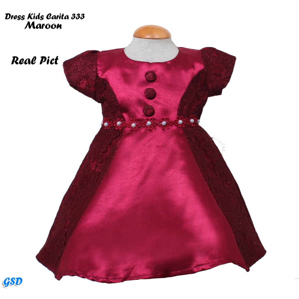 Dress Kids Carita 333/ Baju Brukat Anak Bayi Perempuan Elegant/Gaun Pesta Anak Bayi Balita Murah