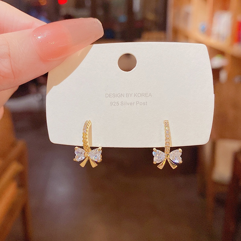 Anting Tusuk Sterling silver 925 Desain Pita Hias Zircon Gaya Simplemewah Untuk Wanita