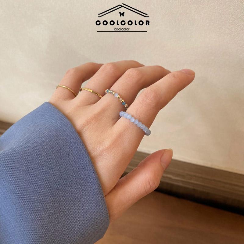 COD❤️4PCS/SET Setelan Cincin Kacang lingkaran biasa warna Wanita Korea Murah Simple Fashion Ring Jewelry Perhiasan Aksesoris Hadiah Ulang Tahun