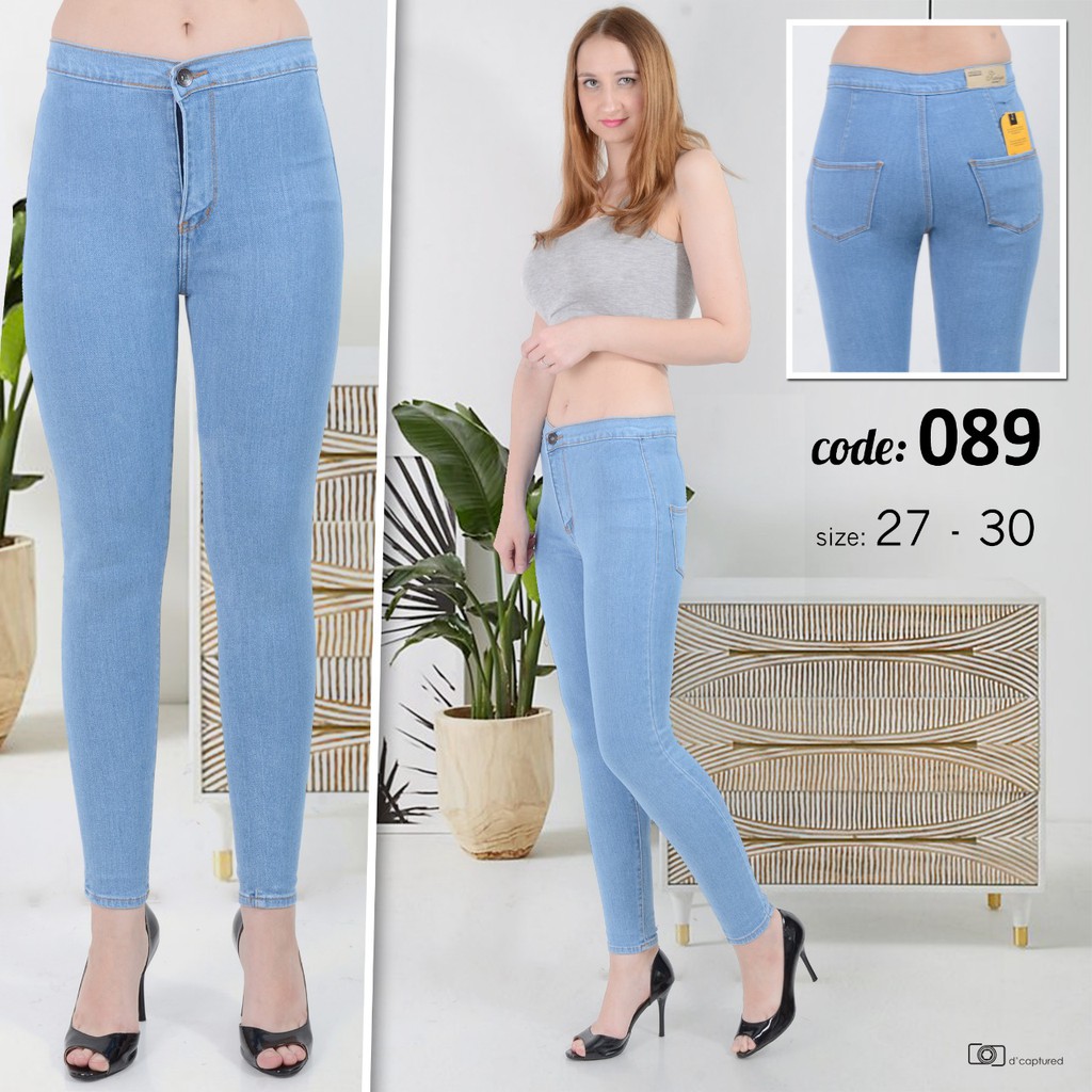 HW jeans Aqua Lighblue Keziya, Celana Highwaist Jeans Bahan Tebal