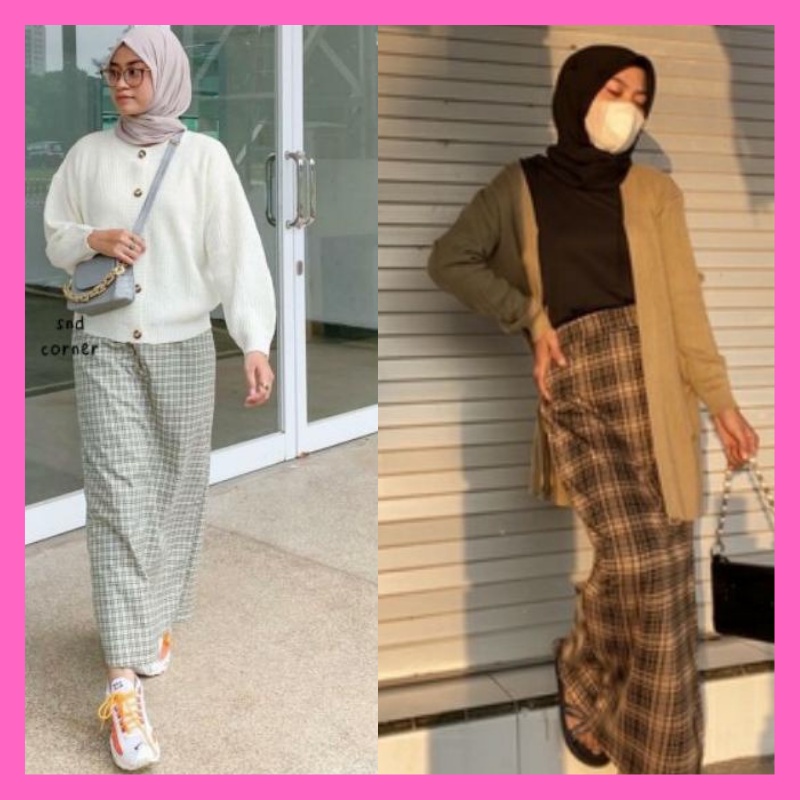 Rok Span Motif Kotak Panjang Tartan Skirt Korea Maxi