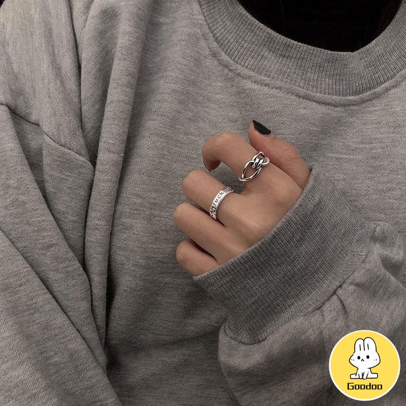 2Pcs Korea Fashion Terbuka Cincin Kepribadian Tren Indeks Cincin Gaya Punk Wanita Perhiasan Minoritas Minimalis Hadiah -Doo -Doo