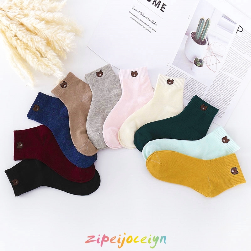  Kaos  Kaki  Mid Cut Motif Beruang Lucu  Gaya Korea  Untuk 