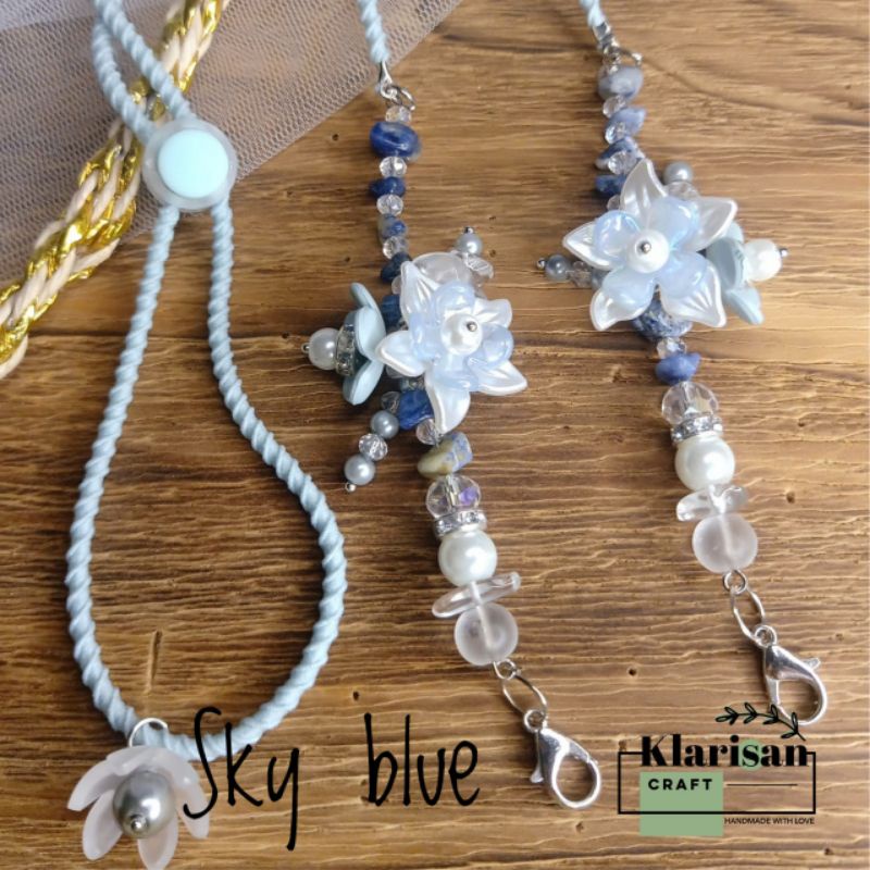 Strap masker SKY BLUE | Pengait hijab 2in1 kekinian | tali kalung stopper serut adjustable mutiara K