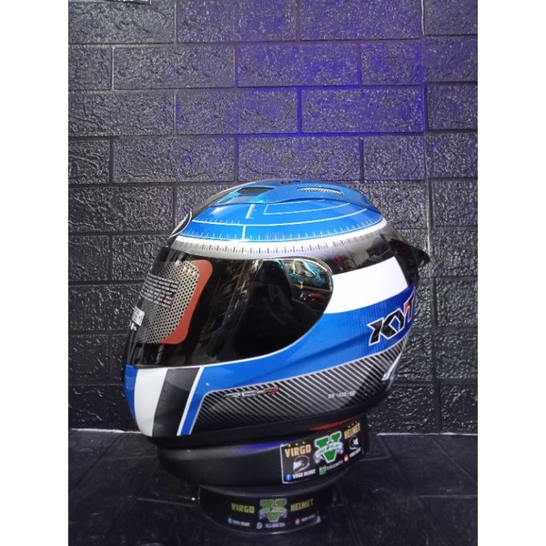 HELM FULLFACE KYT RC7 MOTIF#12 WHITE CYAN BLUE BLACK ORIGINAL SNI DOT