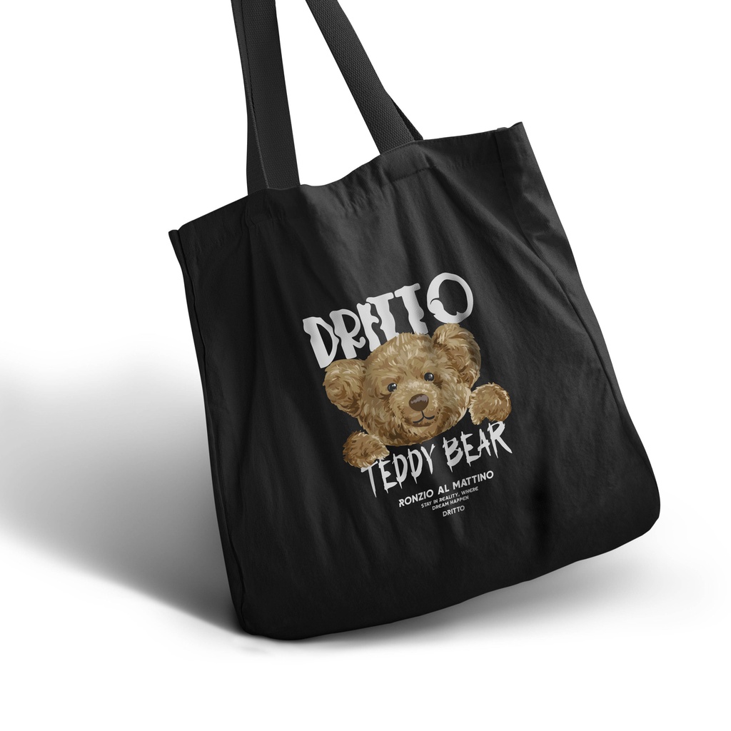 Dritto Totebag Kanvas - Tote Bag Unisex (Teddy Bear) - Hitam