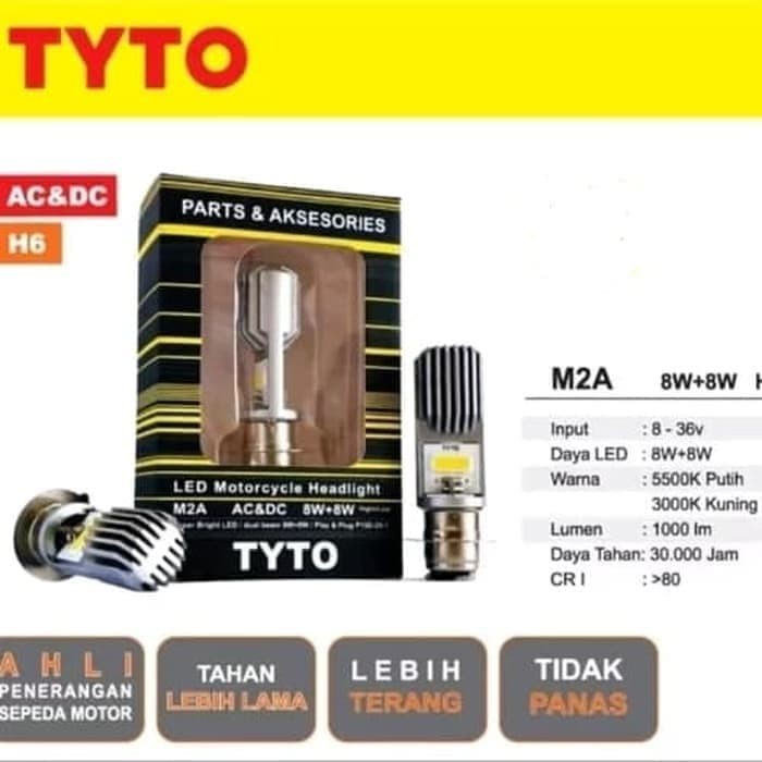 Lampu LED Depan Headlamp Motor H6 M2A 2 Sisi Hi Lo Bebek Matic AC DC TYTO