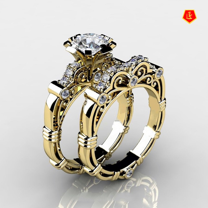 [Ready Stock]Fashion Personality 18K Gold Moissanite Ring Set