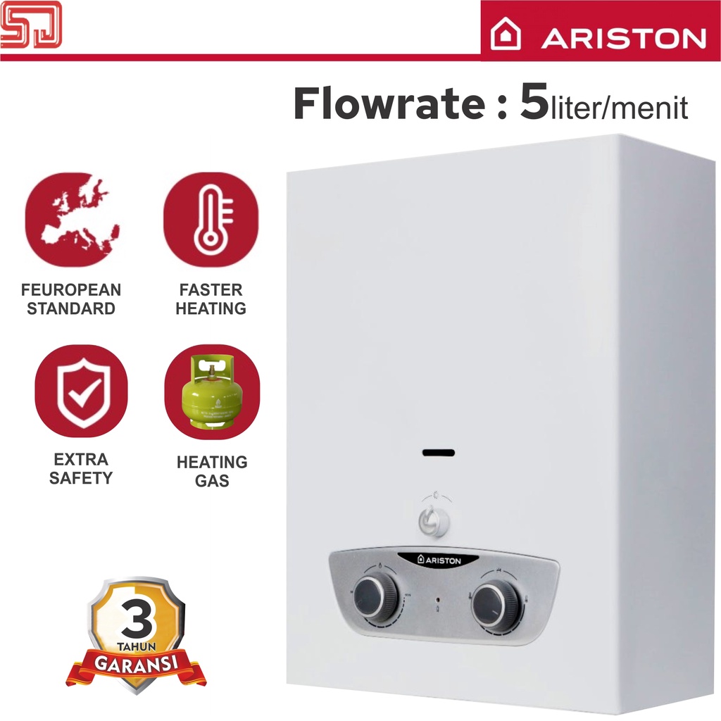 Ariston Fast R 5 liter /menit Instan Water Heater Gas LPG Pemanas Air Mandi