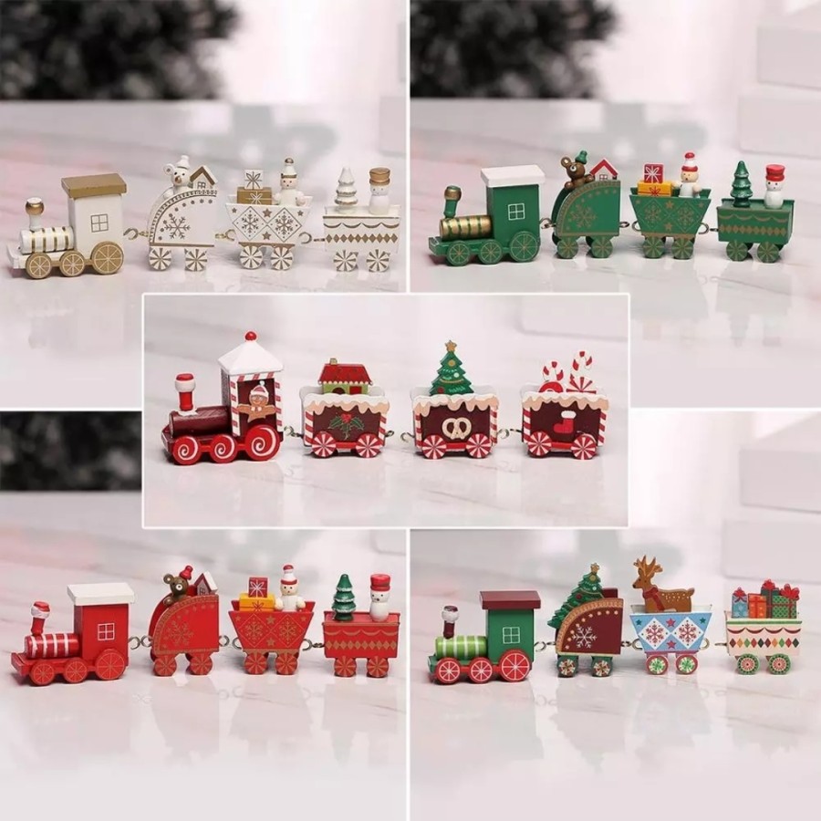 aksesoris Christmas natal kereta api kayu mini santa snowman cookies