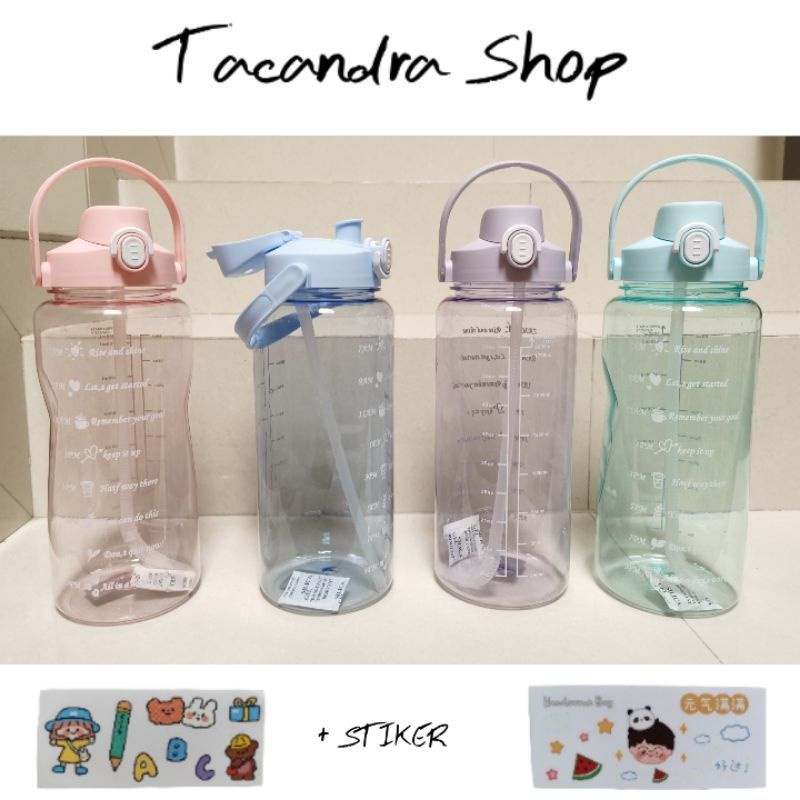 Botol Minum Gradasi 2 Liter 2000 ML Korea Viral-TRANSPARAN +STIKER