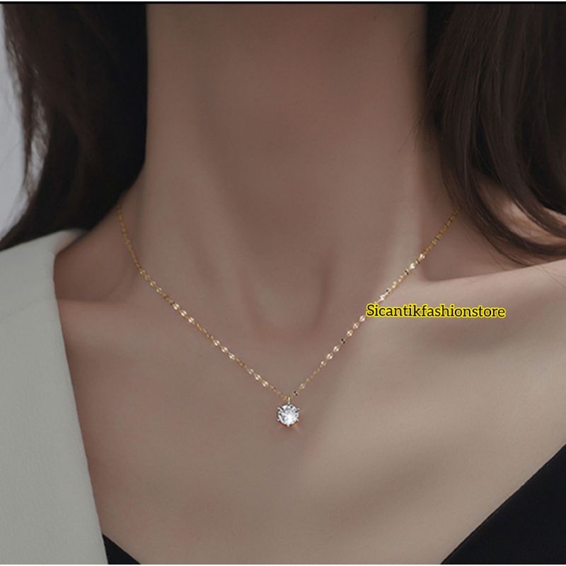 Kalung Titanium Pecah kopi Gold Liontin Bulat Gold kristal Anti Karat selamanya Kalung Wanita Liontin Mata Satu Gold Fashion Wanita Terlaris