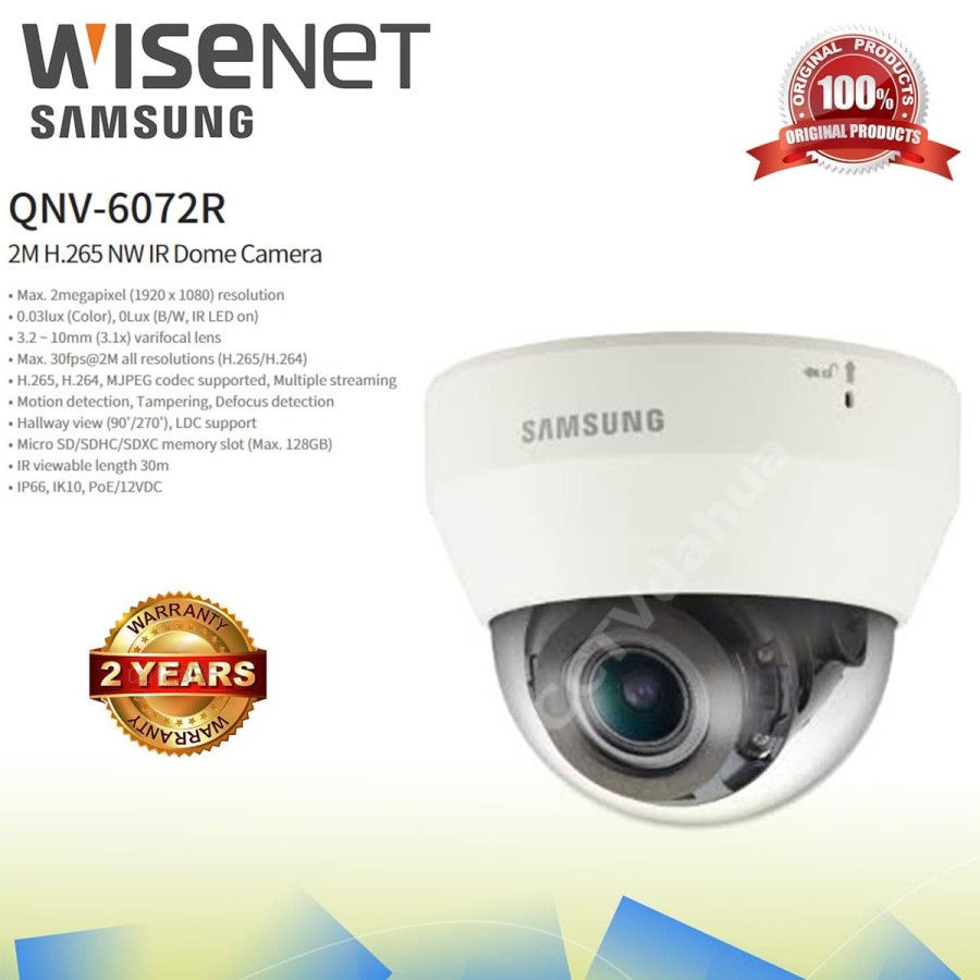 SAMSUNG QNV-6072R 2M DOME IP CAMERA WISENET GARANSI RESMI 2 TAHUN